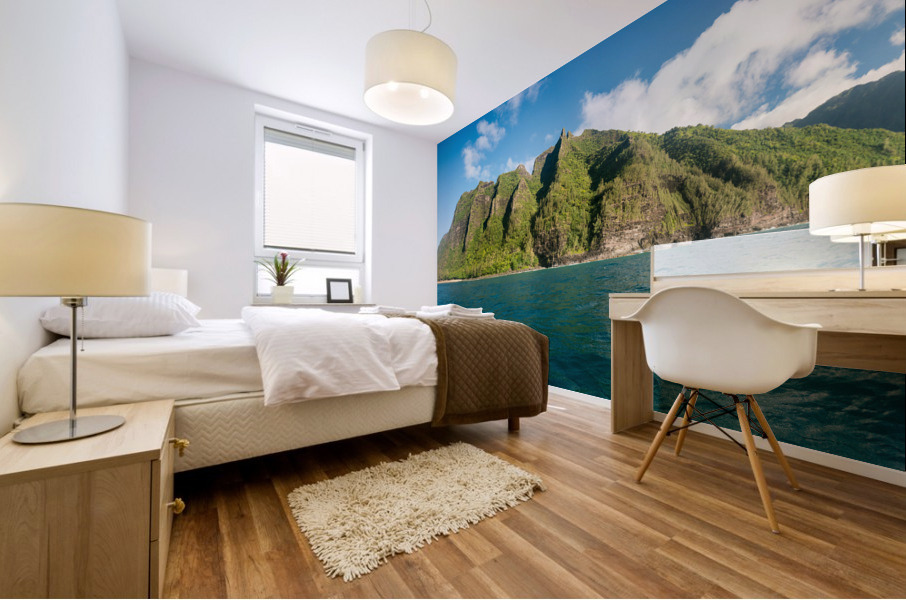 Na Pali coastline taken from sunset cruise along Kauai shore Mural print