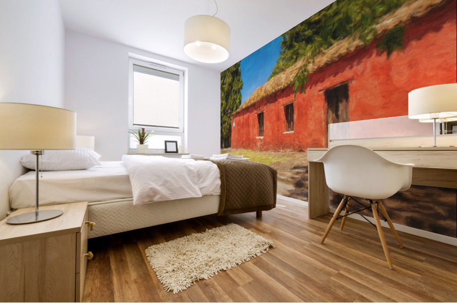 Oil painting of red house in Colonia del Sacramento Mural print
