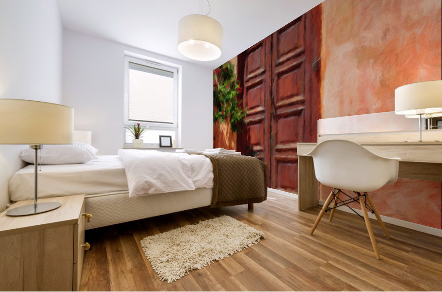 Oil painting of old door in Colonia del Sacramento Mural print