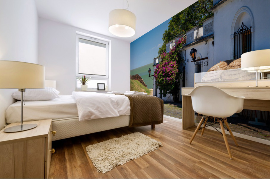 Cobbled street in Unesco historical town of Colonia del Sacramen Mural print