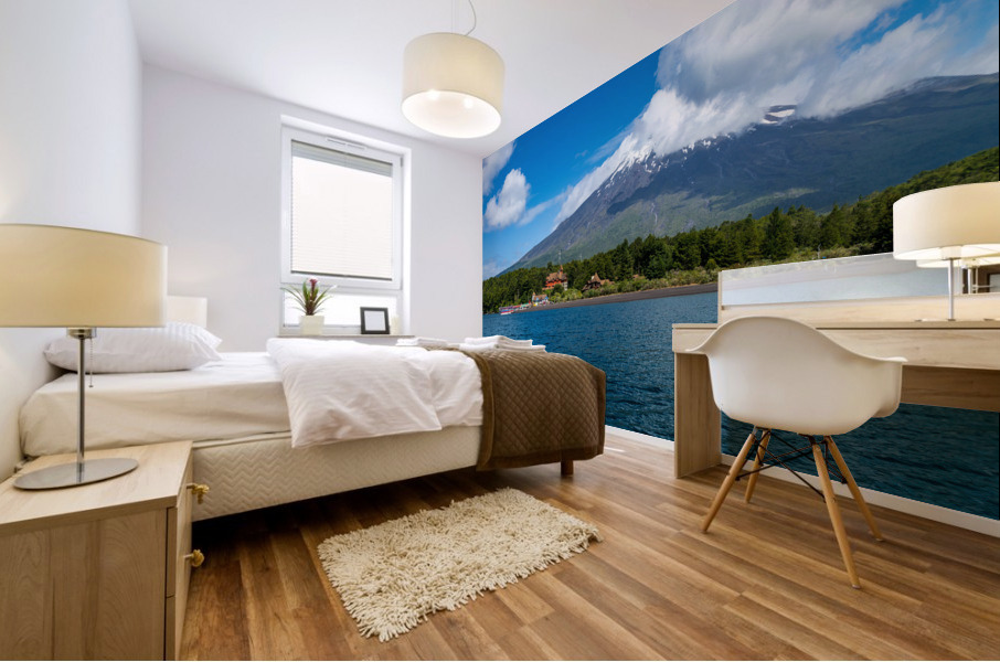 Petrohue harbor and docks by the Osorno volcano in Chile Mural print