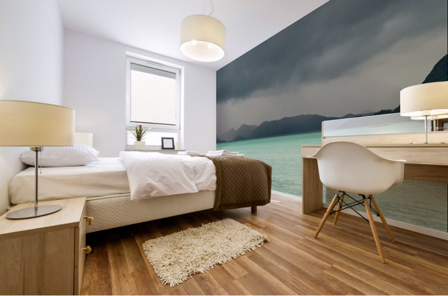 Milky ocean approaching Amalia Glacier due to suspended clay Mural print