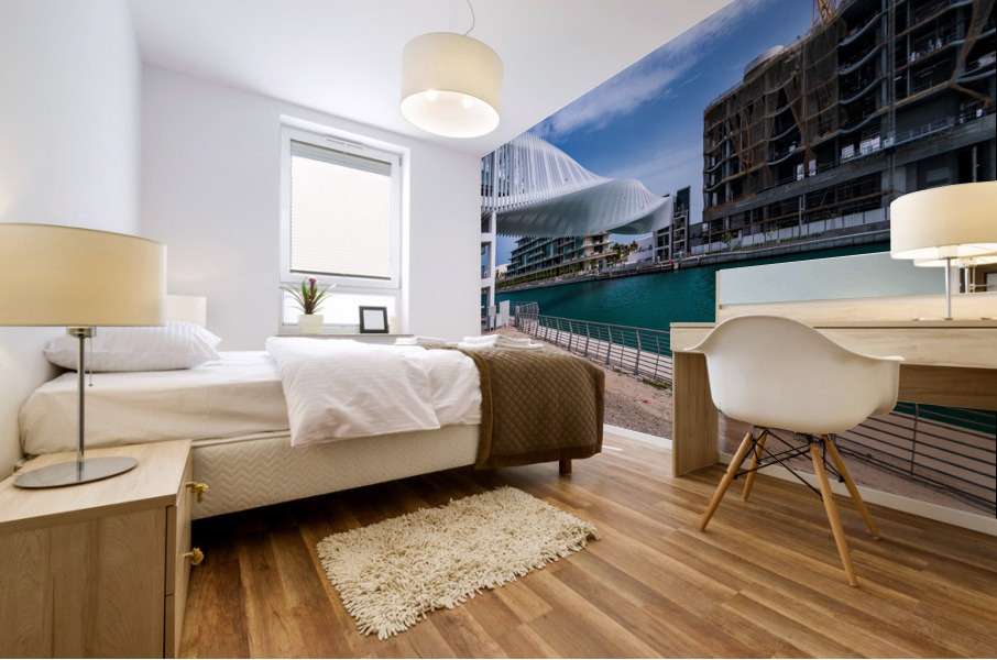 Dubai Water Canal bridge twists towards new apartment blocks Mural print