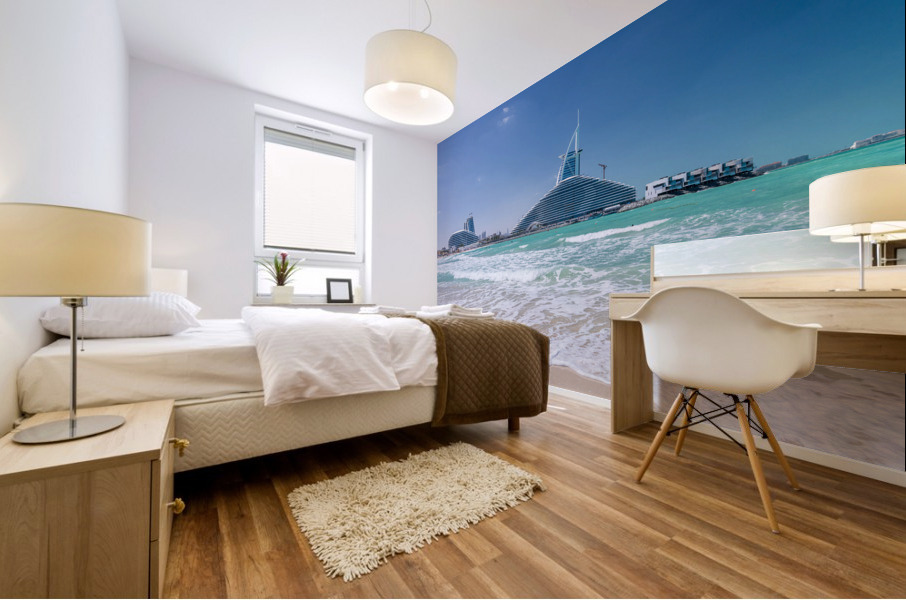 Iconic Burj al Arab behind newly constructed Marsa al Arab hotel Mural print