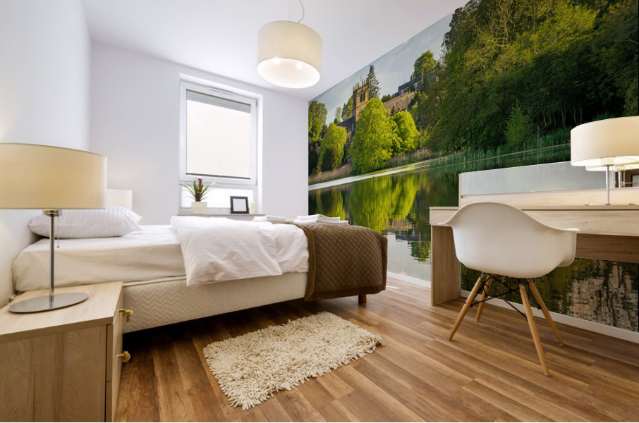 View across the Mere to the town of Ellesmere in Shropshire Mural print