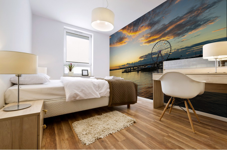 Ferris wheel at National Harbor at sunset Mural print