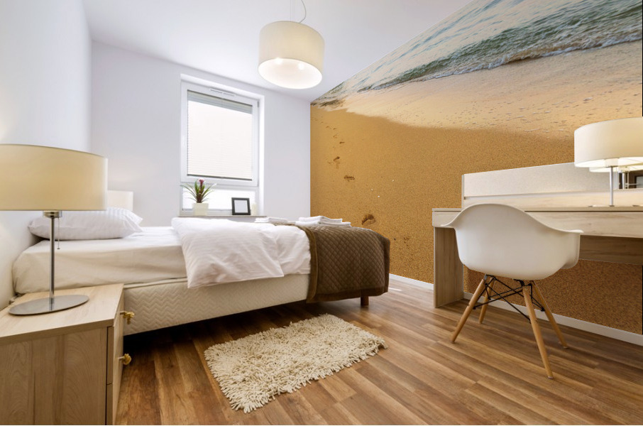 Early morning footsteps on Tunnels Beach on Kauai in Hawaii Mural print