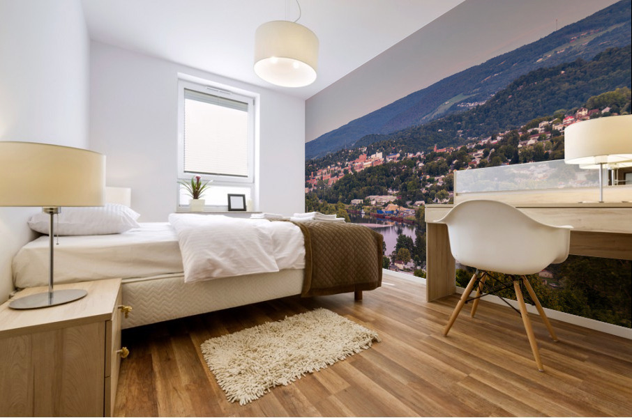 Sunset lights the sky above Morgantown in West Virginia Mural print