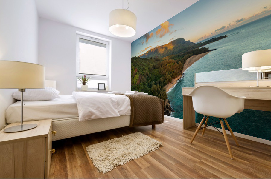 Aerial image of Lumahai Beach on the north shore of Kauai Mural print