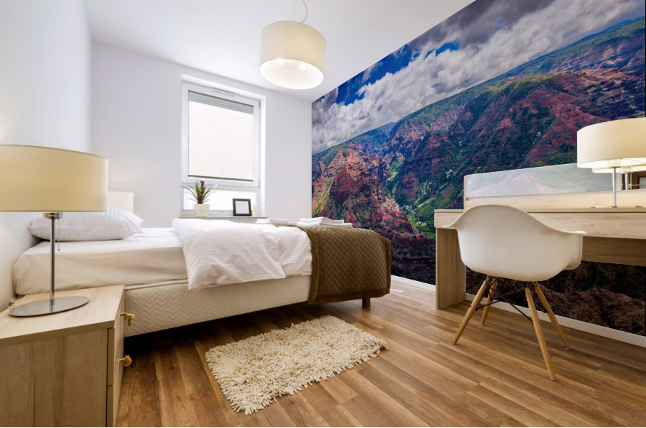 Dramatic sun lighting on Waimea Canyon on Kauai Mural print