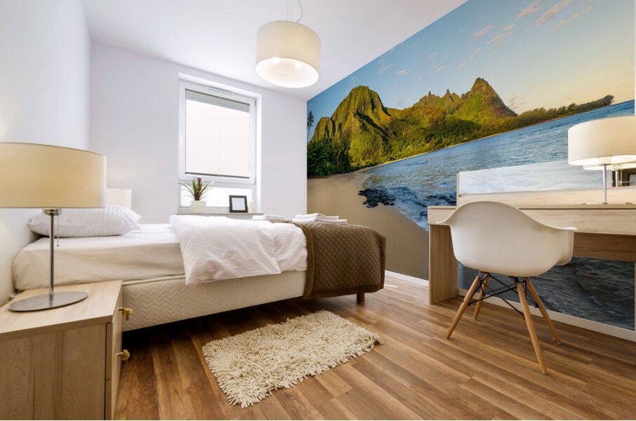 Early morning sunrise over Tunnels Beach on Kauai in Hawaii Mural print