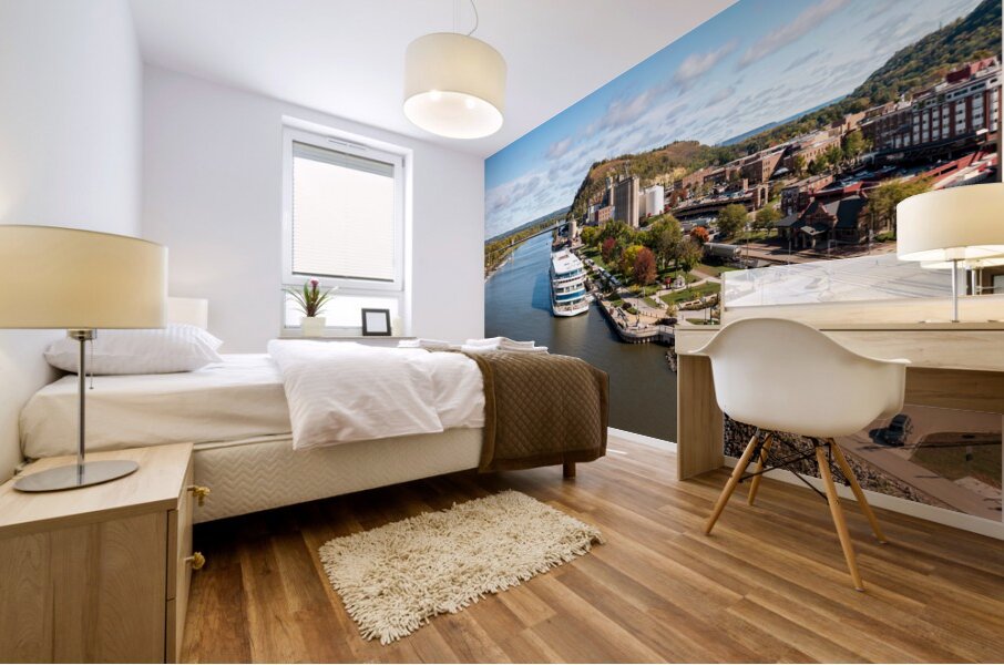 River view of Red Wing Minnesota with Viking Mississippi cruise boat Mural print