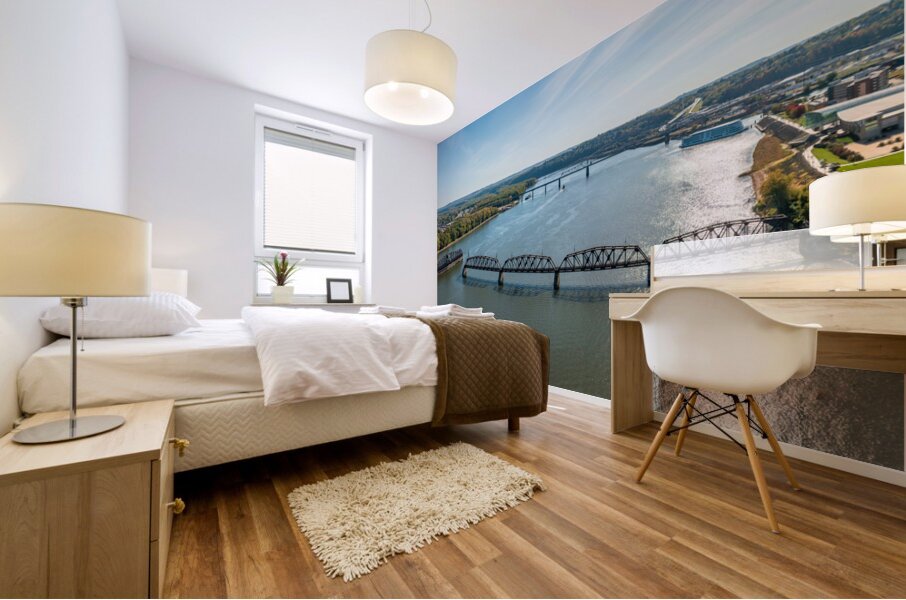 Historic rail bridge between Dubuque Iowa and East Dubuque Mural print