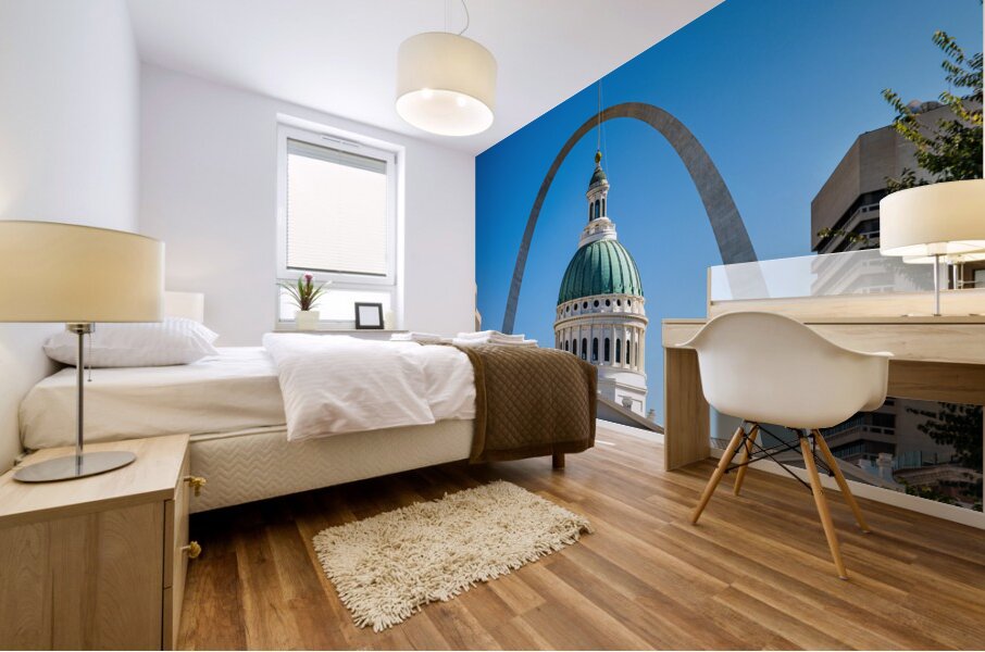 Dome of Old Courthouse in St Louis Missouri against Gateway arch Mural print