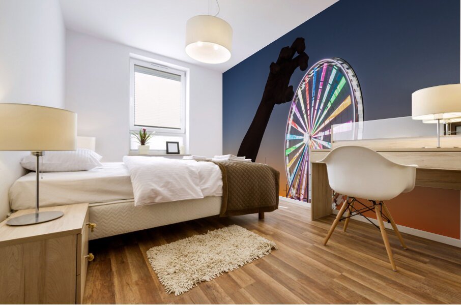 Ferris wheel and The Awakening sculpture Mural print