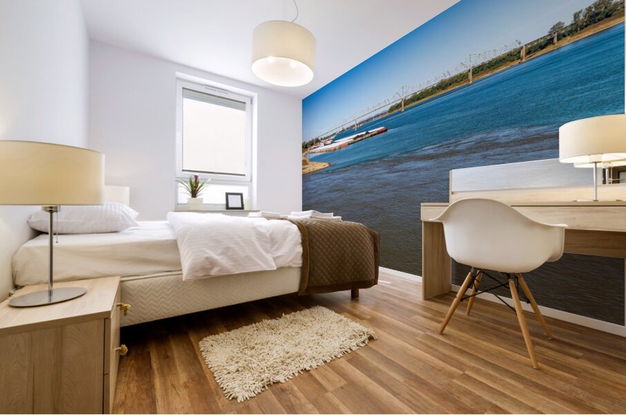 Bridge with Blue clear water from Ohio river meets brown Mural print