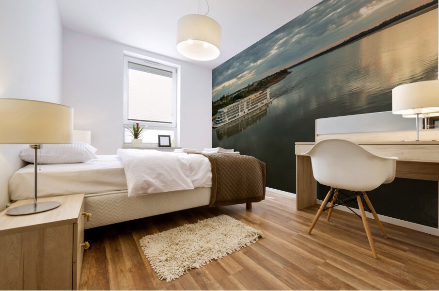 Sunset over Viking Mississippi river  cruise boat near Vicksburg Mural print