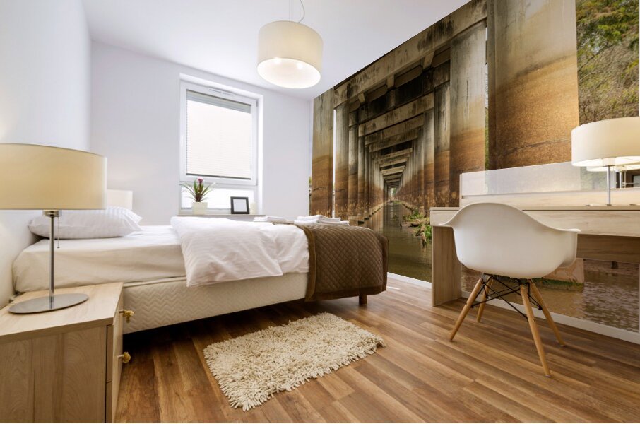 Supporting pillars of I-10 bridge above Atchafalaya basin in Lou Mural print