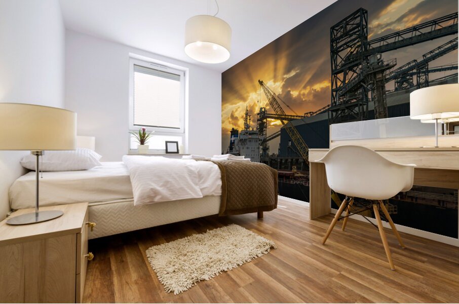 Sunset over Port Allen on Mississippi river in Baton Rouge Loui Mural print