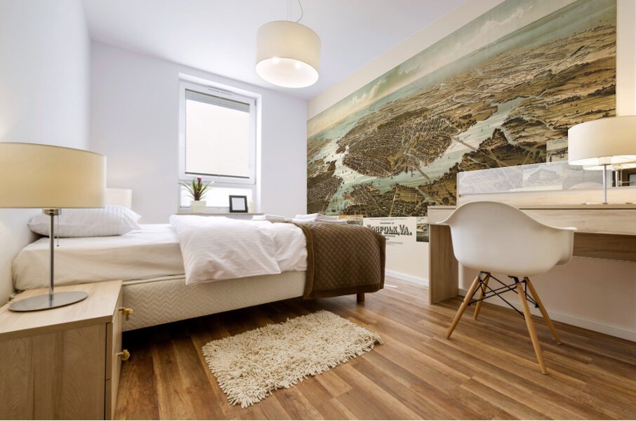 Restored birds eye panorama of Norfolk VA in 1892  Mural print