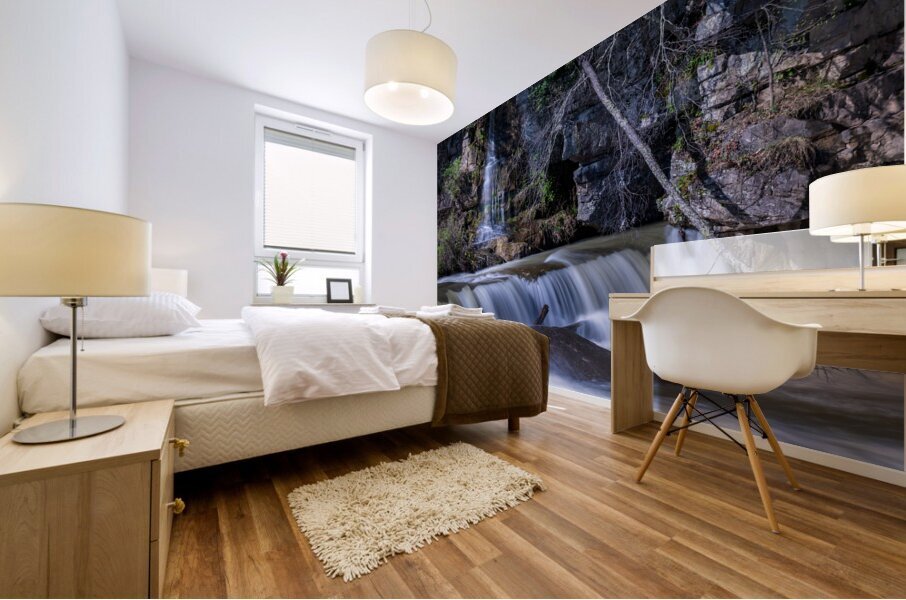 Small waterfall by Valley Falls on a bright spring morning Mural print