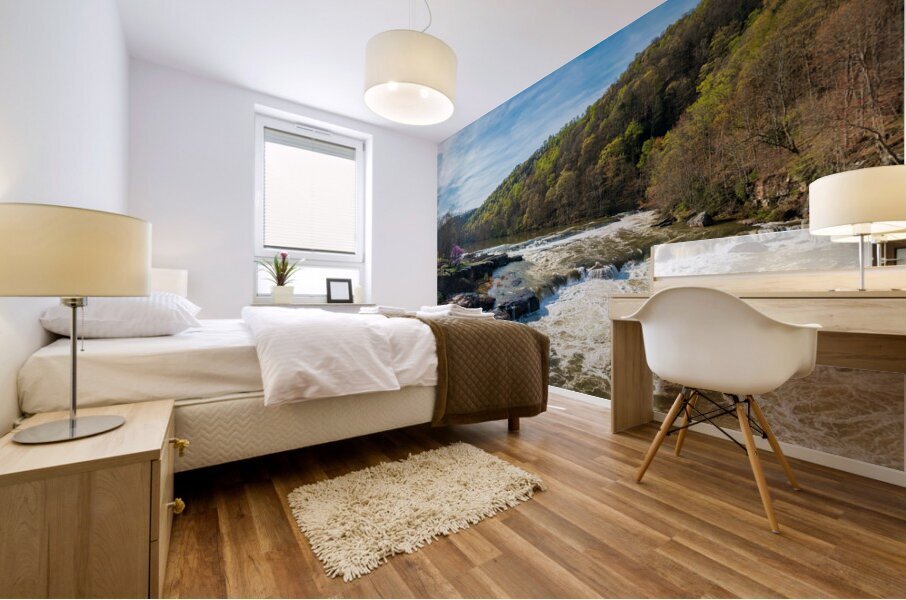 Panorama of flooded Valley Falls on a bright spring morning Mural print