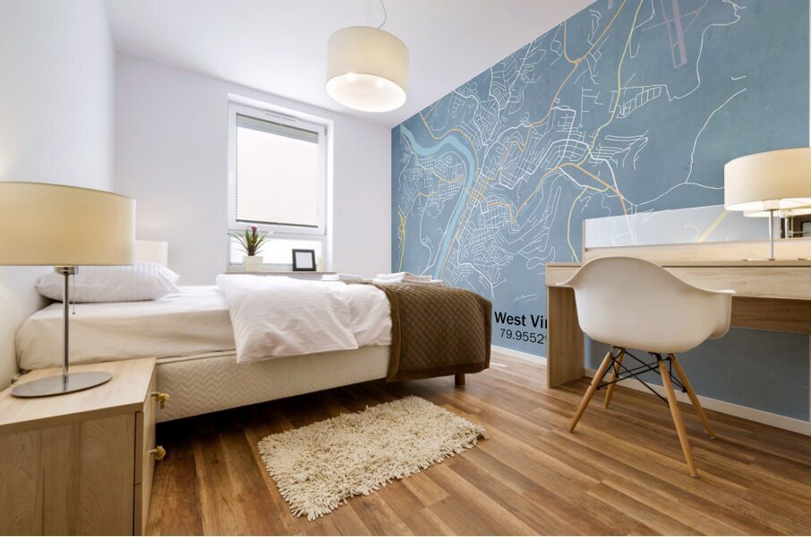 Blueprint map of the city streets of Morgantown WV Mural print