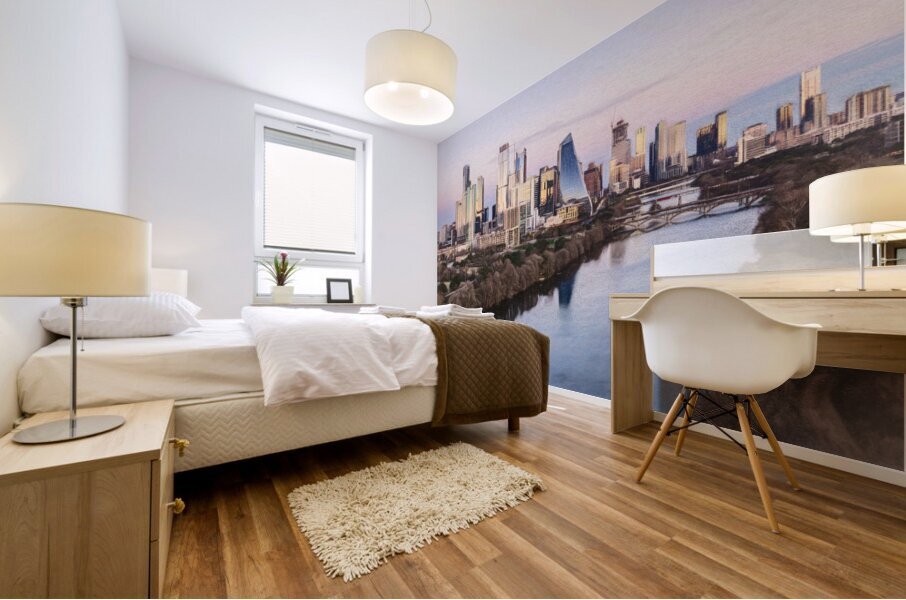 Cityscape of downtown Austin from  Zilker park 2025 in pastel Mural print