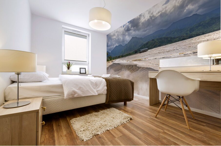 Hanalei pier and bay after heavy rain in the mountains Mural print