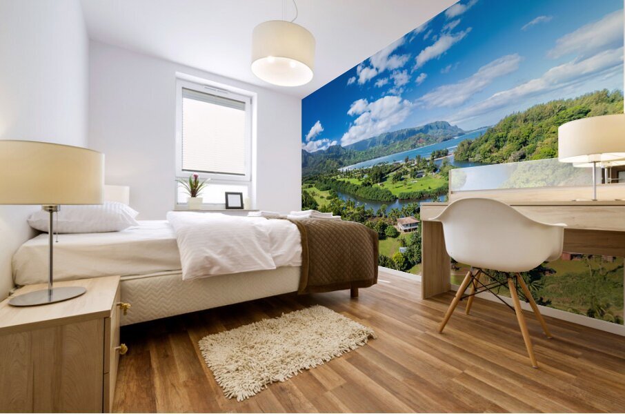 Panoramic aerial view of Hanalei Bay verdant landscape  Mural print