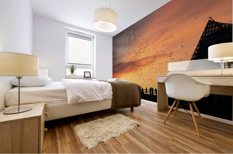 Bats Flying Overhead - Crowd on Congress Avenue bridge Mural print