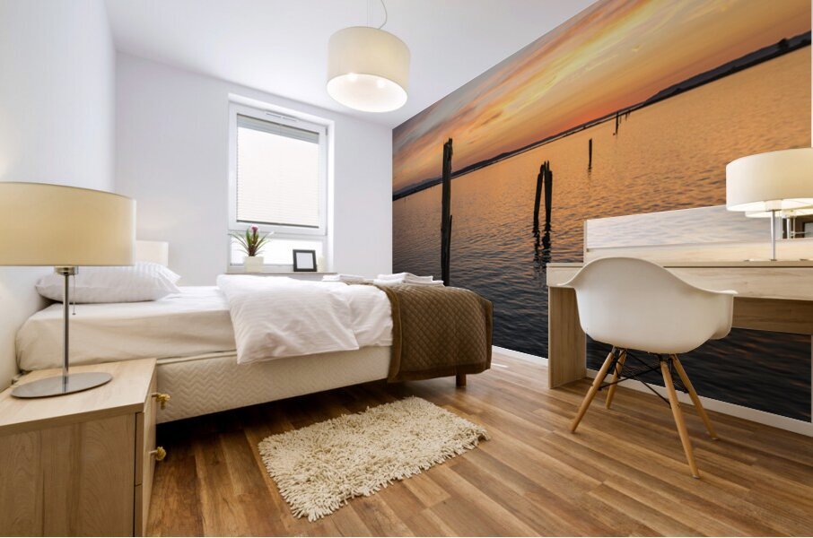 Dramatic sunset clouds over Possession Sound Everett in Washingt Mural print