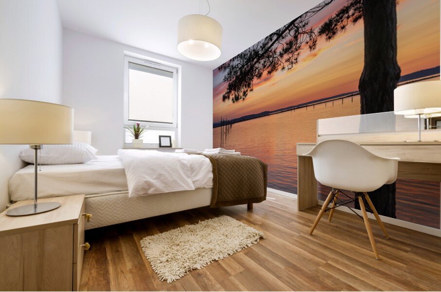 Dramatic sunset clouds over Possession Sound Everett in Washingt Mural print