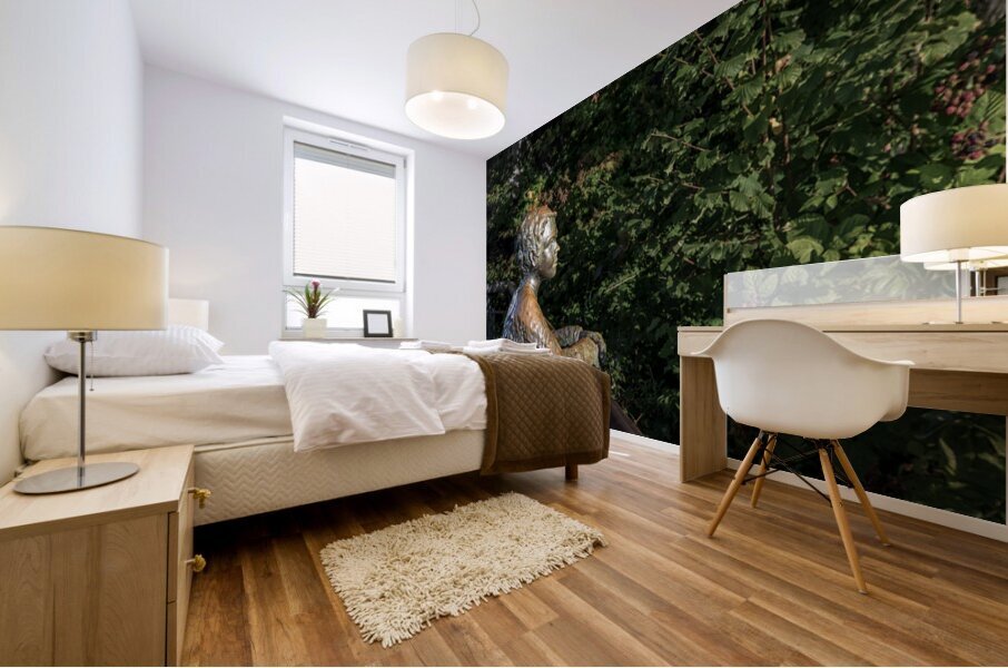 Boy with dog statue in Langley on Whidbey Island Mural print