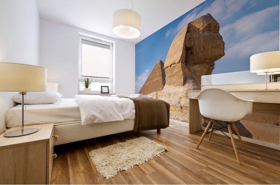 Great Pyramid behind Sphinx at Giza Egypt Mural print