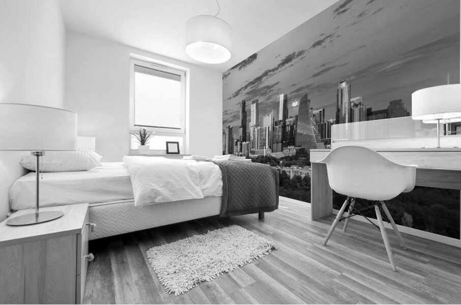 Monochrome view of harvest moon in the Austin skyline Mural print