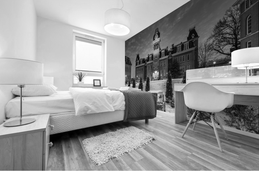 Black and White Woodburn Hall at West Virginia University Mural print