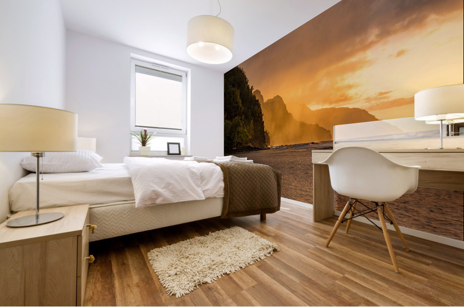 Sunset over the receding mountains of the Na Pali coast of Kauai Mural print