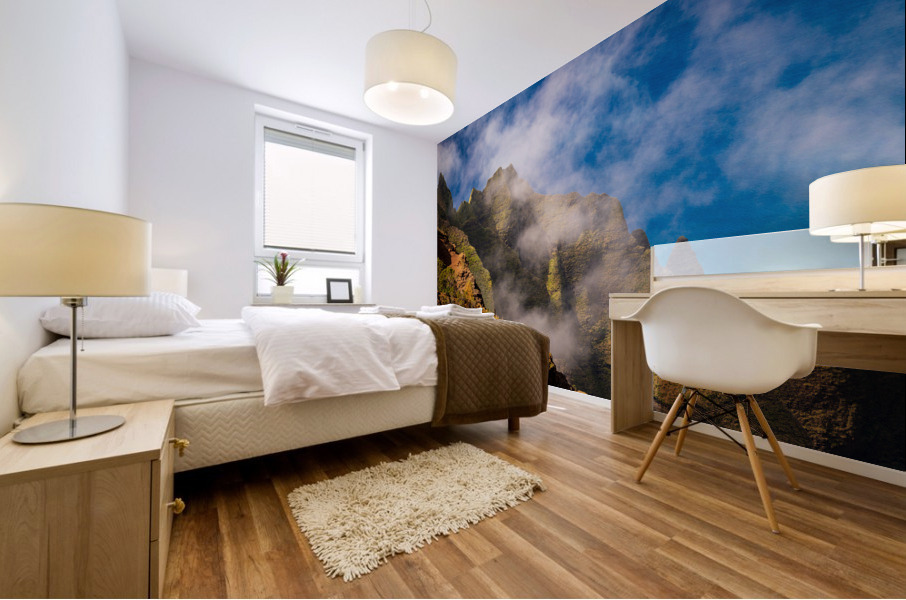 View of the fluted rocks of the Na Pali coastline Mural print