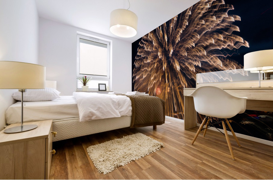 Abstract image of  fireworks over Pittsburgh Mural print