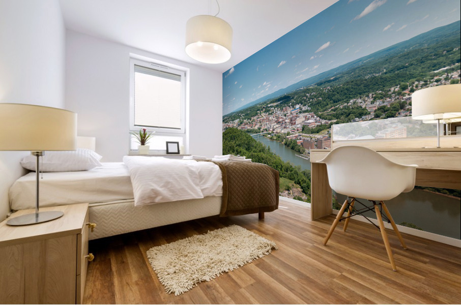 Aerial drone image of the downtown and university in Morgantown Mural print