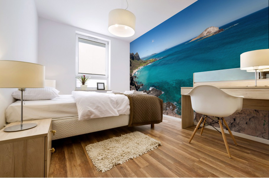 Coastline of East Oahu over Makapuu Beach with Rabbit island Mural print