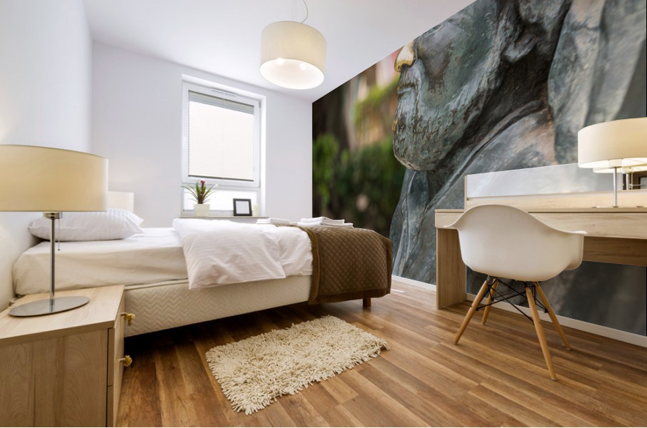 Statue of bust of Gerald Durrell in Corfu Mural print