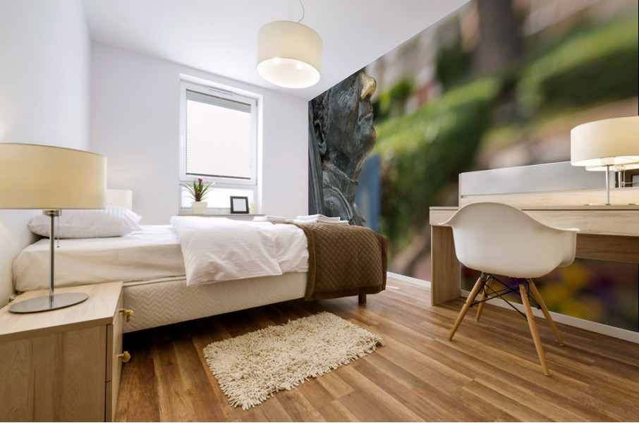 Statue of bust of Lawrence Durrell in Corfu Mural print