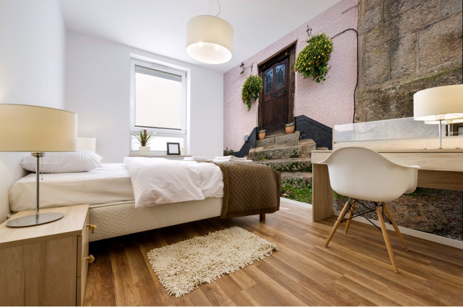 Solid wooden front door in Devon village of Dunsford Mural print