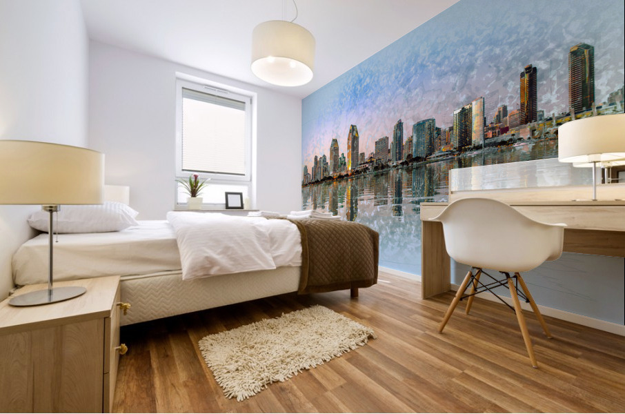 Sketch of San Diego Skyline at sunset  Mural print