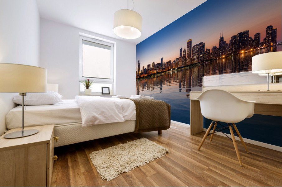 Chicago Skyline at sunset from the Observatory Mural print