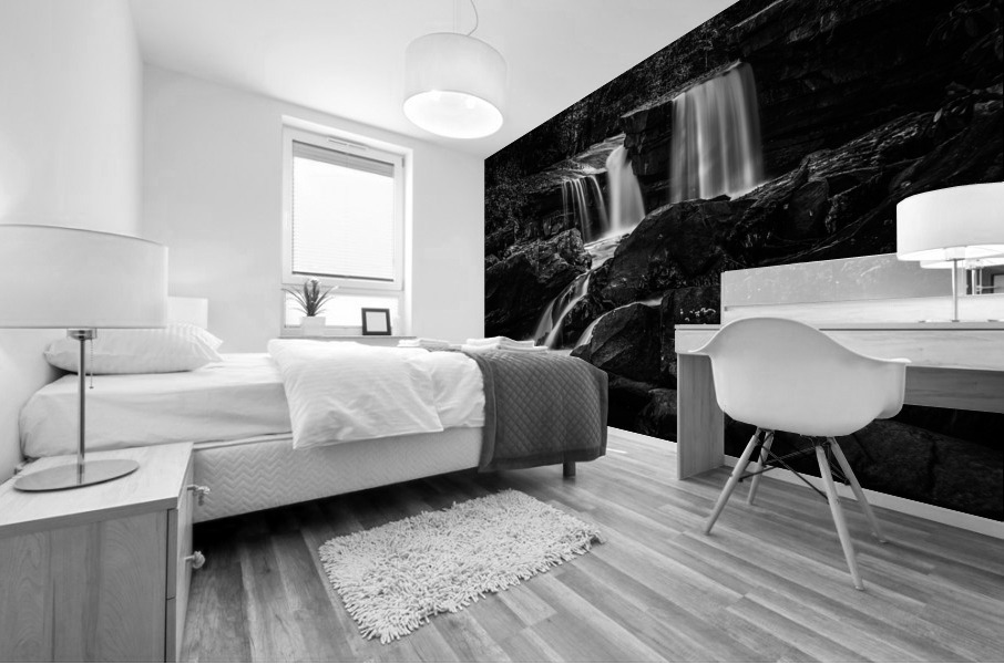 Black and White Waterfall on Deckers Creek Mural print