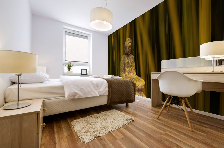 Buddha statue in bamboo forest Mural print