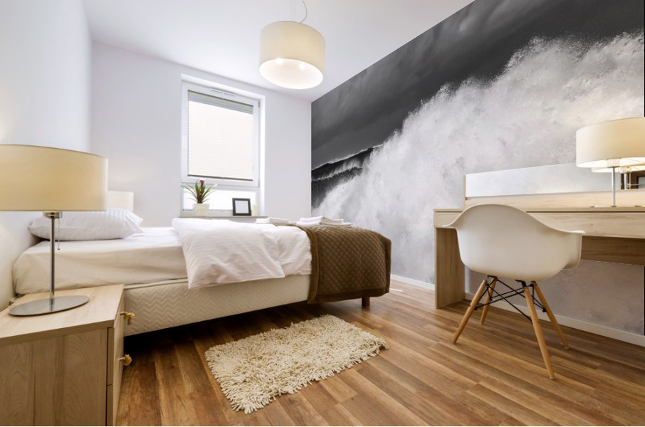 Frozen motion of large wave on beach Mural print